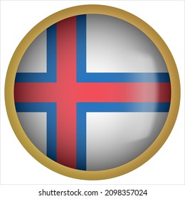 Faroe Islands 3D rounded Flag Button Icon with Gold Frame