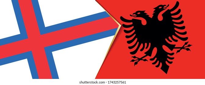 Faroe Islands and Albania flags, two vector flags symbol of relationship or confrontation.