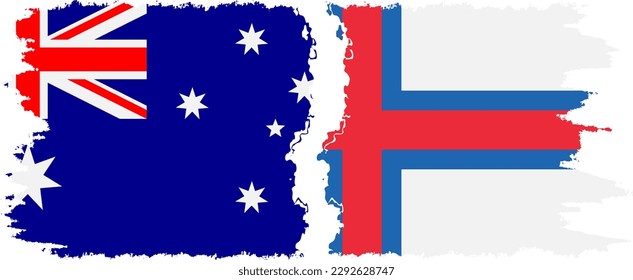 Faroe Islands and Australia grunge flags connection, vector
