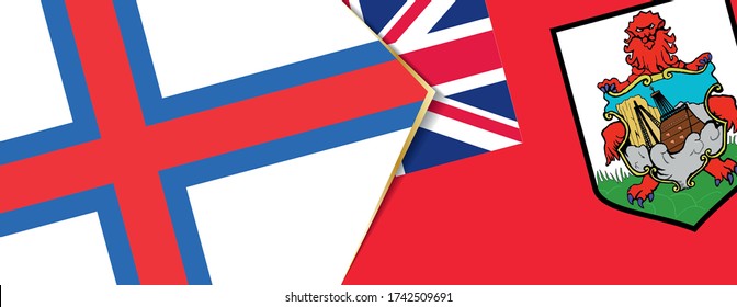 Faroe Islands and Bermuda flags, two vector flags symbol of relationship or confrontation.