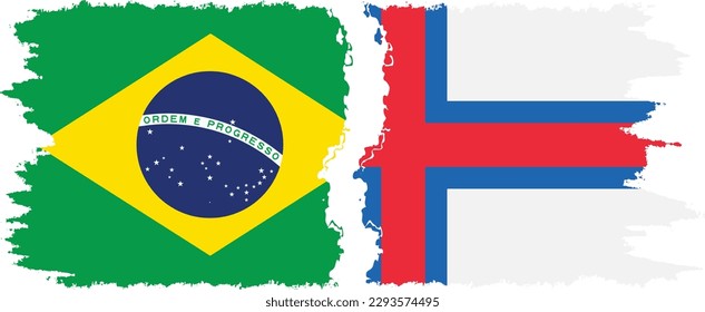 Faroe Islands and Brazil grunge flags connection, vector