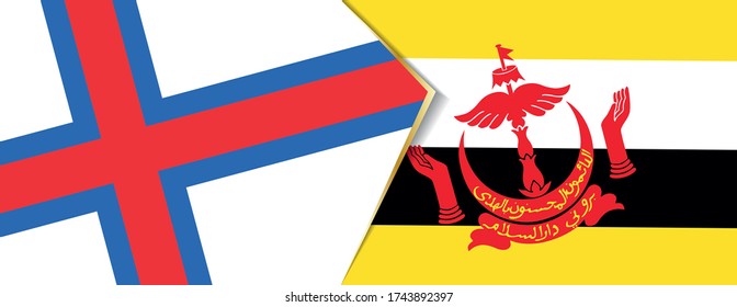 Faroe Islands and Brunei flags, two vector flags symbol of relationship or confrontation.