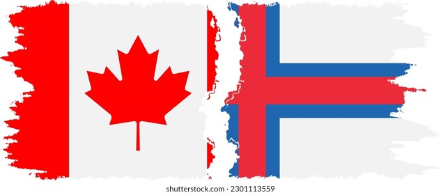 Faroe Islands and Canada grunge flags connection, vector