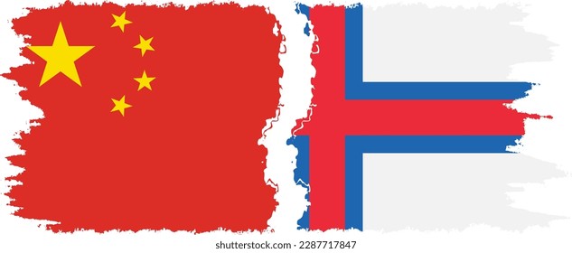 Faroe Islands and China grunge flags connection, vector