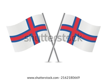 The Faroe Islands crossed flags. Faroes flags on white background. Vector icon set. Vector illustration.