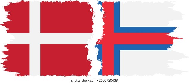 Faroe Islands and Denmark grunge flags connection, vector