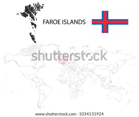 Faroe Islands (Denmark) map on a world map with flag on white background,Map and National flag of Faroe Islands (Denmark),Vector Illustration Flag and Map of Faroe Islands (Denmark) for continue.