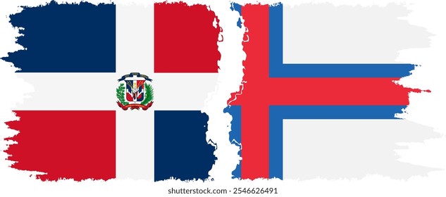 Faroe Islands and Dominican Republic grunge flags connection, vector