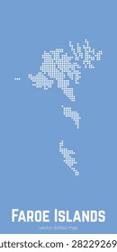 Faroe Islands dotted map with circular dot pattern, abstract vector geographic silhouette on blue background