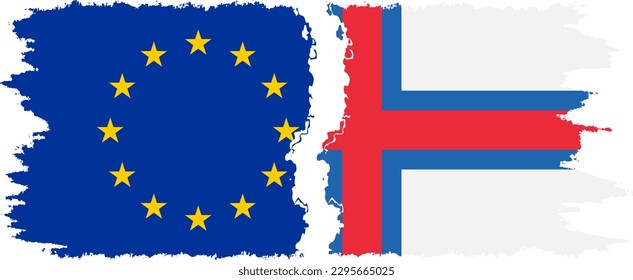 Faroe Islands and European Union grunge flags connection, vector