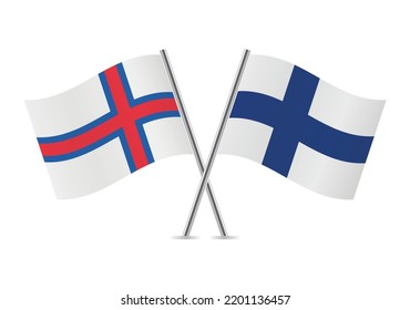 The Faroe Islands and Finland crossed flags. Faroes and Finnish flags on white background. Vector icon set. Vector illustration.