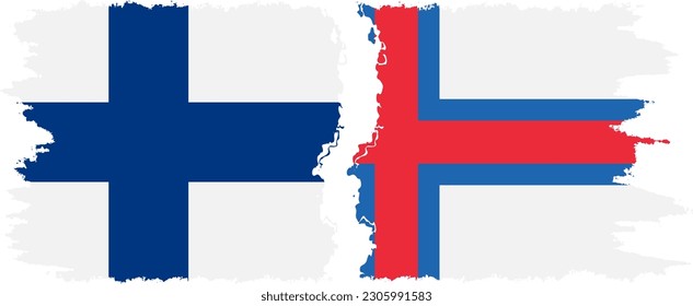 Faroe Islands and Finland grunge flags connection, vector