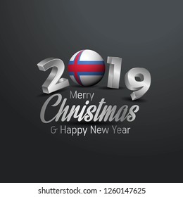 Faroe Islands Flag 2019 Merry Christmas Typography. New Year Abstract Celebration background