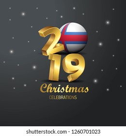 Faroe Islands Flag 2019 Merry Christmas Typography. New Year Abstract Celebration background