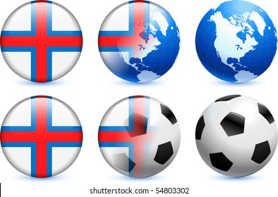 Faroe Islands Flag Button with Global Soccer Event Original Illustration