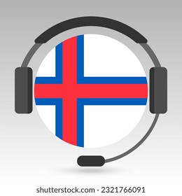 Faroe Islands flag with headphones, support sign. Vector illustration.