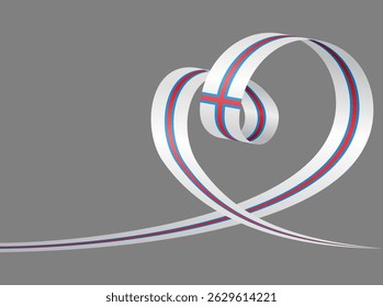 Faroe Islands flag heart shaped ribbon. Vector illustration.