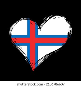 Faroe Islands flag heart-shaped grunge background. Vector illustration.