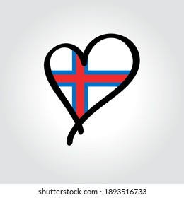 Faroe Islands flag heart-shaped hand drawn logo. Vector illustration.