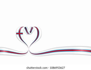 Faroe Islands flag heart-shaped wavy ribbon. Vector illustration.