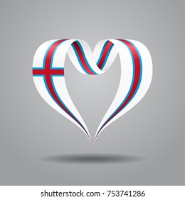 Faroe Islands flag heart-shaped wavy ribbon. Vector illustration.