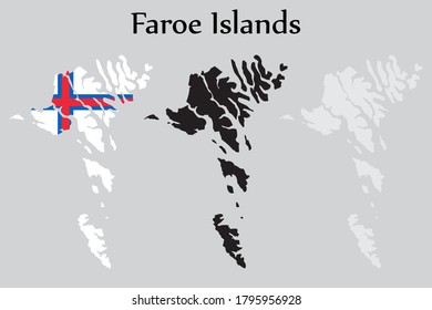 Faroe Islands Flagge und Karte formen schwarz-graue Farbe. EPS.file.