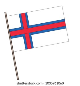 Faroe Islands flag on flagpole vector illustration.3d vector icon isolated on white background.