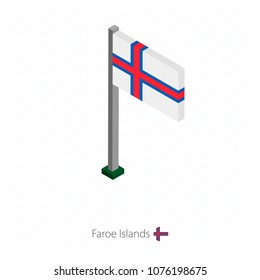 Faroe Islands Flag on Flagpole in Isometric dimension. Isometric blue background. Vector illustration.