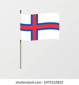 Faroe Islands flag on flagpole. Vector illustration.