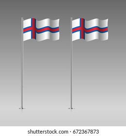 Faroe Islands flag on the flagpole. Official colors and proportion correctly. High detailed vector illustration. 3d and isometry. EPS10