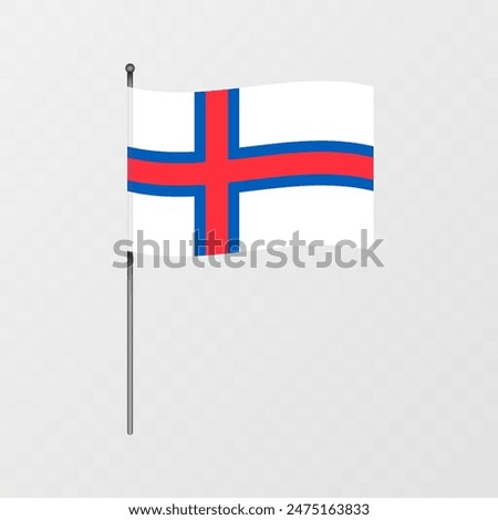 Faroe Islands flag on flagpole. Vector illustration.