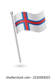 Faroe Islands flag on pole waving in the wind vector illustration