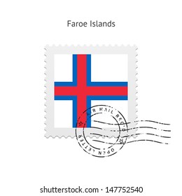 Faroe Islands Flag Postage Stamp on white background. Vector illustration.