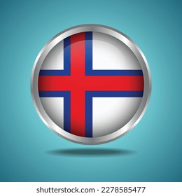 The Faroe Islands flag. Round glossy. Silver frame. Isolated on color gradient background