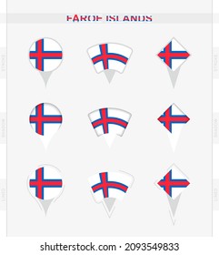 Faroe Islands flag, set of location pin icons of Faroe Islands flag. Vector illustration of national symbols.
