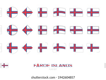 Bandera de las Islas Feroe, banderas simples de las Islas Feroe con tres efectos diferentes. Ilustración vectorial.