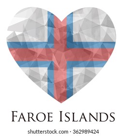 Faroe Islands flag shape heart in geometric rumpled triangular low poly origami style graphic illustration,mosaic polygonal style.Symbol of love to country.Retro or vintage style background.