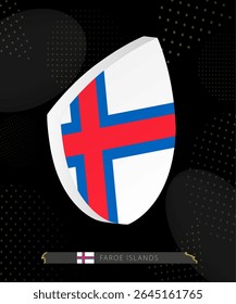 Faroe Islands Flag Shield icon in 3D on Dark Modern Abstract Rugby Background. Perfect for sports events, heritage themes, national celebrations, and patriotic designs.
