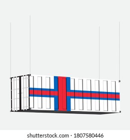 Faroe Islands flag symbol on cargo containers hang by chain, the concept import and export business of country.