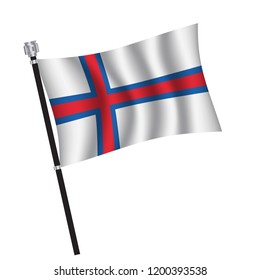 Faroe Islands flag , flag of Faroe Islands waving on flag pole, vector illustration EPS 10.