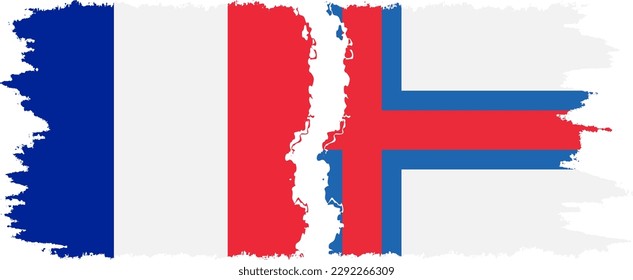 Faroe Islands and France grunge flags connection, vector