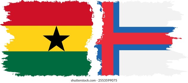 Faroe Islands and Ghana grunge flags connection, vector