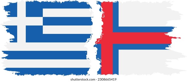Faroe Islands and Greece grunge flags connection, vector