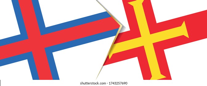 Faroe Islands and Guernsey flags, two vector flags symbol of relationship or confrontation.