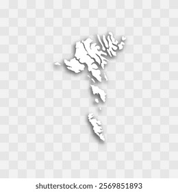 Faroe Islands high detailed vector representation of country silhouette. White color on transparent background with dropped shadow. For educational, decorative, or informational use.