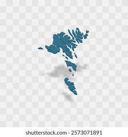 Faroe Islands high detailed vector representation of country silhouette. 3D map on transparent background with dropped shadow. For educational, decorative, or informational use.