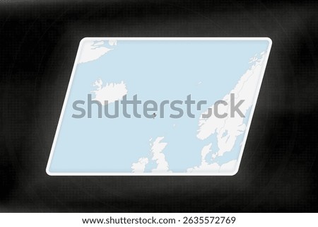 Faroe Islands Highlighted in Flag Colors on Geographic Map. Modern Map on a dark abstract backdrop.