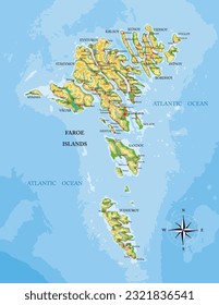 Faroe islands highly detailed physical map