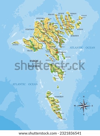 Faroe islands highly detailed physical map