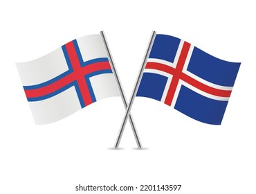 The Faroe Islands and Iceland crossed flags. Faroes and Icelandic flags on white background. Vector icon set. Vector illustration.